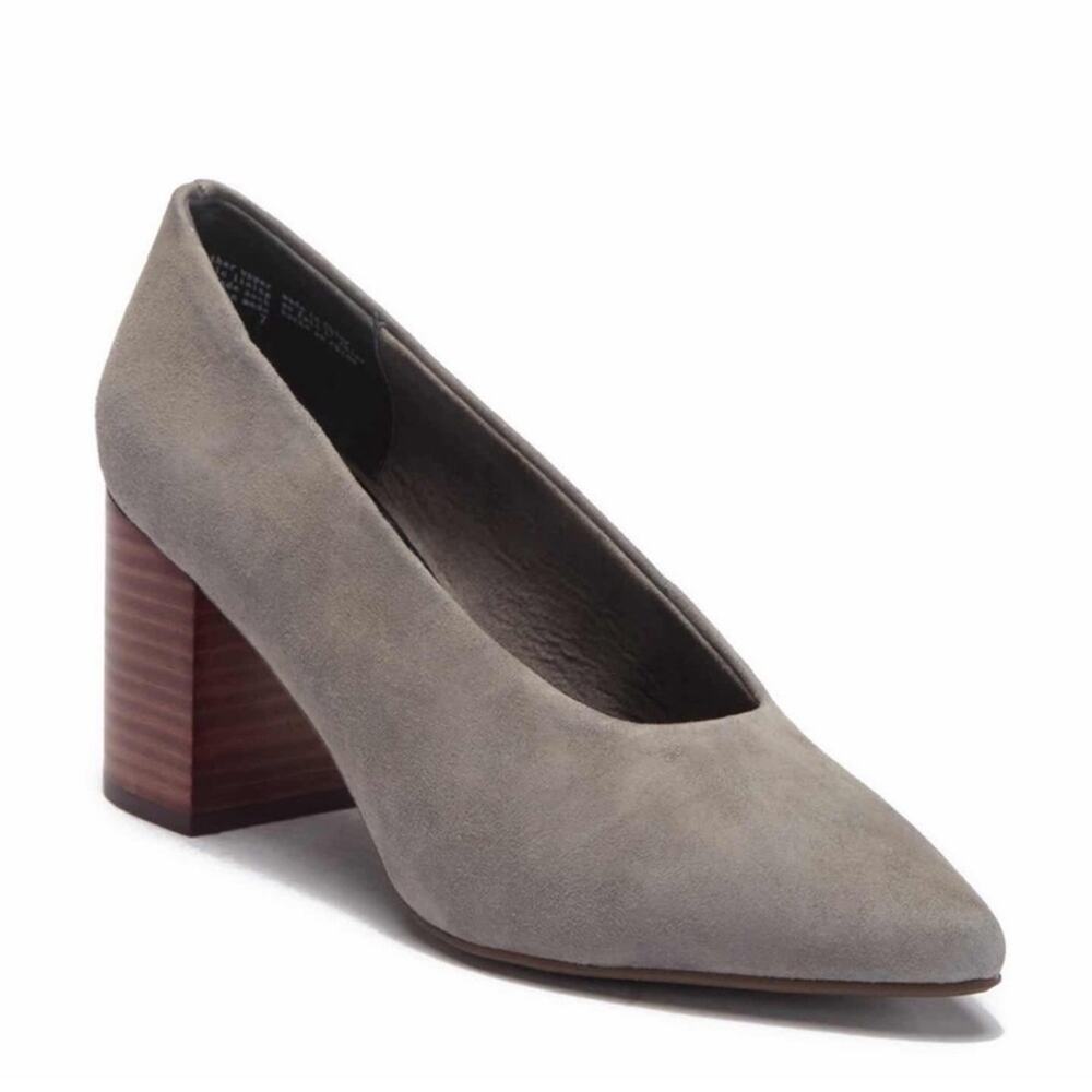 Seychelles Matilda‎ suede block heel pointy toe heels gray Sz 7.5